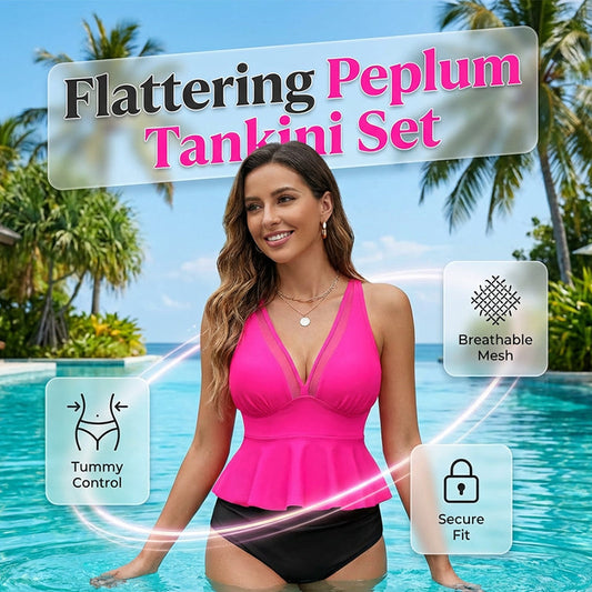 Damen-Tankini-Set mit Peplum-Schnitt und passendem Unterteil