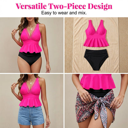 Damen-Tankini-Set mit Peplum-Schnitt und passendem Unterteil