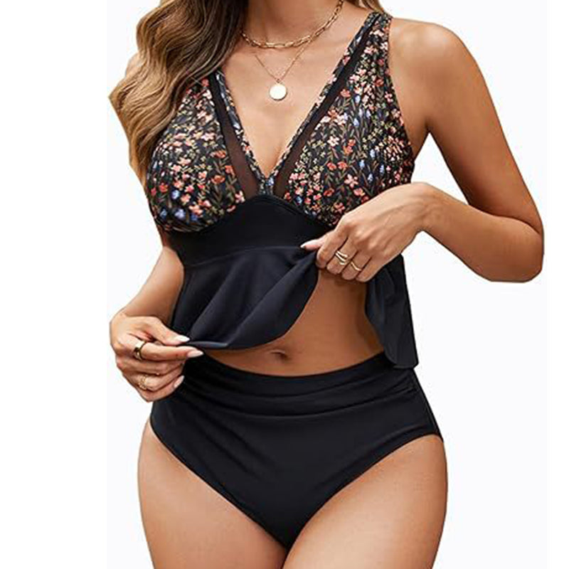 Damen-Tankini-Set mit Peplum-Schnitt und passendem Unterteil