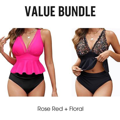 Damen-Tankini-Set mit Peplum-Schnitt und passendem Unterteil