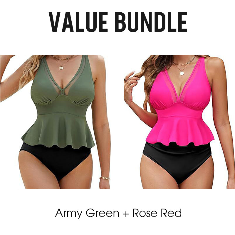 Damen-Tankini-Set mit Peplum-Schnitt und passendem Unterteil