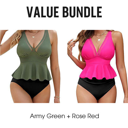 Damen-Tankini-Set mit Peplum-Schnitt und passendem Unterteil
