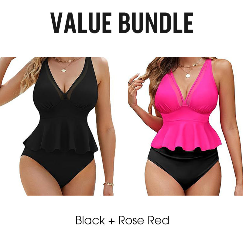Damen-Tankini-Set mit Peplum-Schnitt und passendem Unterteil