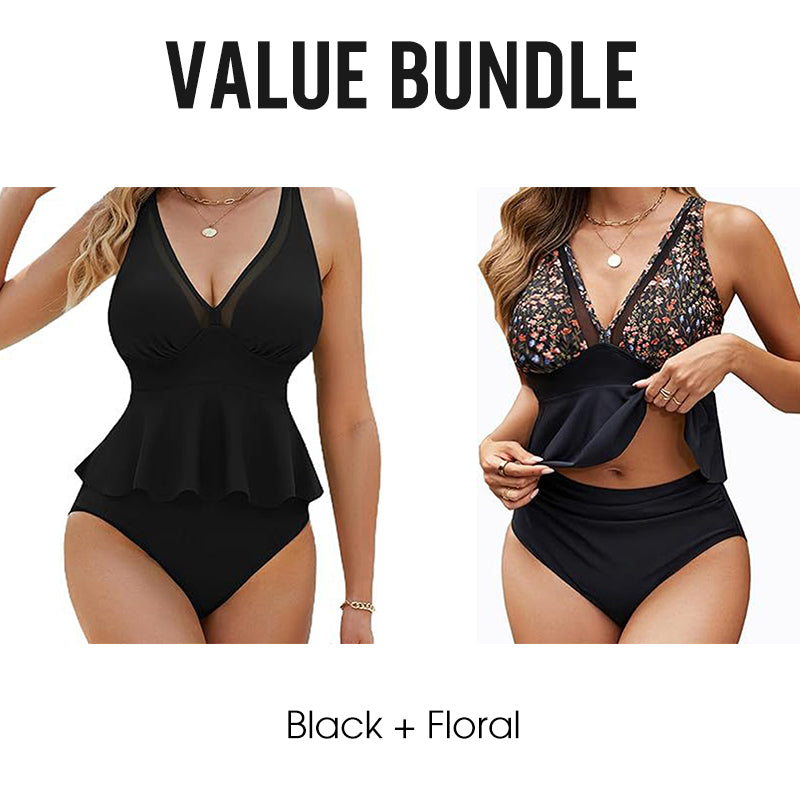Damen-Tankini-Set mit Peplum-Schnitt und passendem Unterteil