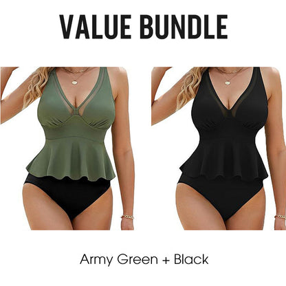 Damen-Tankini-Set mit Peplum-Schnitt und passendem Unterteil