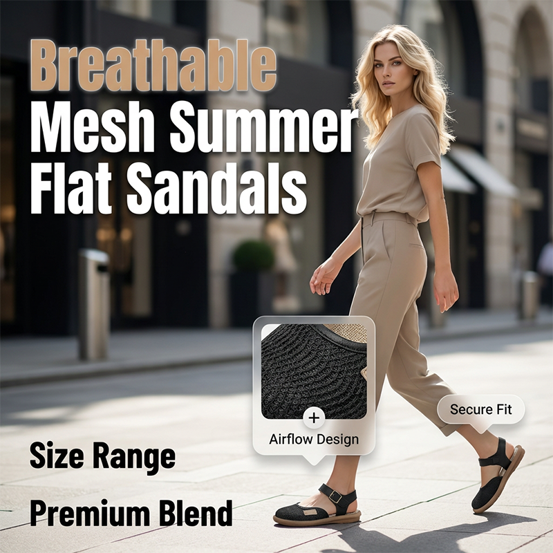 Flache Sandalen aus atmungsaktivem Mesh mit Knöchelriemen