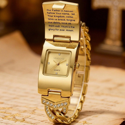 🎁2026 Neuheiten 50 % Rabatt💥Funkelnde Kristall-Kreuz-Uhr – geometrisches rechteckiges Zifferblatt, hochwertiges Metallarmband💎