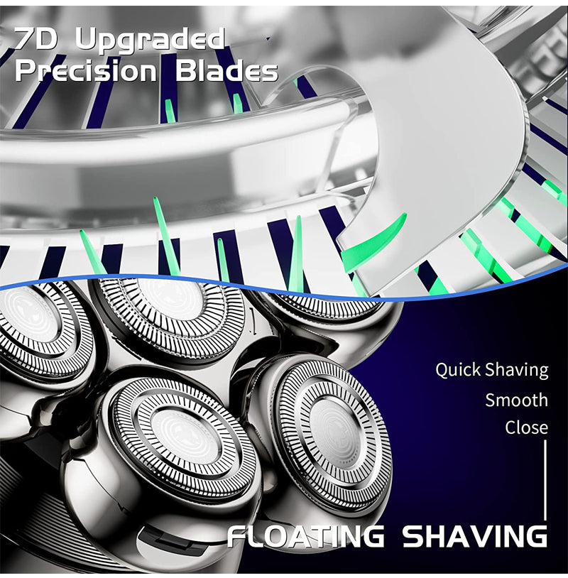 💪7D Floating Shaver Set | 5-in-1 Multifunktional⚡ Kabelloses Laden + LED-Akkustandsanzeige🚿 Nass-/Trockenrasur · Abwaschbar🪐 Ideal für unterwegs