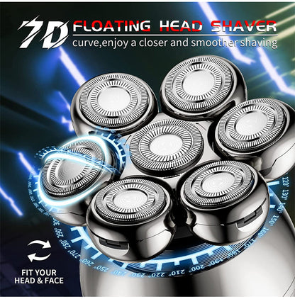💪7D Floating Shaver Set | 5-in-1 Multifunktional⚡ Kabelloses Laden + LED-Akkustandsanzeige🚿 Nass-/Trockenrasur · Abwaschbar🪐 Ideal für unterwegs