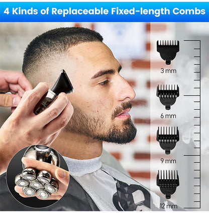 💪7D Floating Shaver Set | 5-in-1 Multifunktional⚡ Kabelloses Laden + LED-Akkustandsanzeige🚿 Nass-/Trockenrasur · Abwaschbar🪐 Ideal für unterwegs