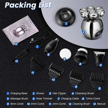 💪7D Floating Shaver Set | 5-in-1 Multifunktional⚡ Kabelloses Laden + LED-Akkustandsanzeige🚿 Nass-/Trockenrasur · Abwaschbar🪐 Ideal für unterwegs