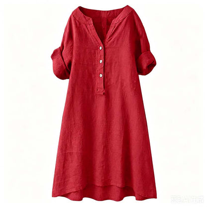 👗✨ Lässiges Tunika-Kleid mit V-Ausschnitt und Knopfleiste für Damen – 50% RABATT! Vielseitig, bequem & perfekt für Alltag, Büro oder Urlaub 🍂