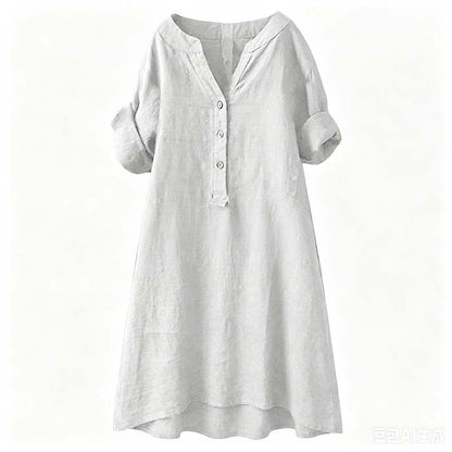 👗✨ Lässiges Tunika-Kleid mit V-Ausschnitt und Knopfleiste für Damen – 50% RABATT! Vielseitig, bequem & perfekt für Alltag, Büro oder Urlaub 🍂