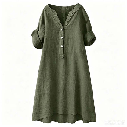 👗✨ Lässiges Tunika-Kleid mit V-Ausschnitt und Knopfleiste für Damen – 50% RABATT! Vielseitig, bequem & perfekt für Alltag, Büro oder Urlaub 🍂