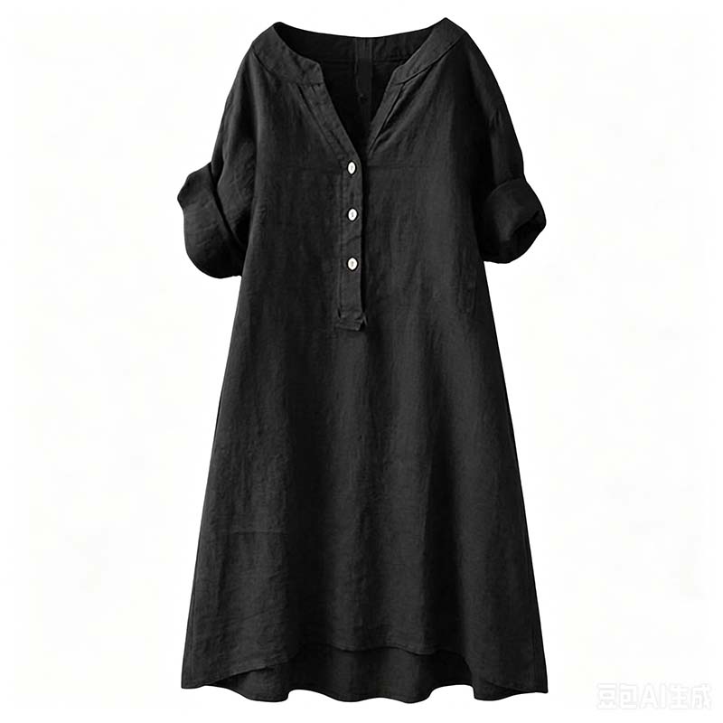 👗✨ Lässiges Tunika-Kleid mit V-Ausschnitt und Knopfleiste für Damen – 50% RABATT! Vielseitig, bequem & perfekt für Alltag, Büro oder Urlaub 🍂