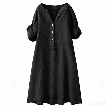 👗✨ Lässiges Tunika-Kleid mit V-Ausschnitt und Knopfleiste für Damen – 50% RABATT! Vielseitig, bequem & perfekt für Alltag, Büro oder Urlaub 🍂