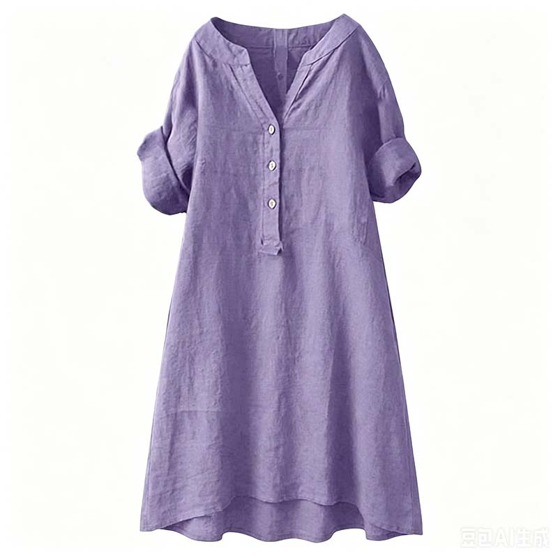 👗✨ Lässiges Tunika-Kleid mit V-Ausschnitt und Knopfleiste für Damen – 50% RABATT! Vielseitig, bequem & perfekt für Alltag, Büro oder Urlaub 🍂