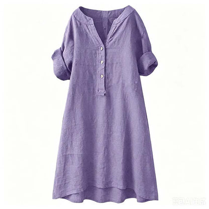 👗✨ Lässiges Tunika-Kleid mit V-Ausschnitt und Knopfleiste für Damen – 50% RABATT! Vielseitig, bequem & perfekt für Alltag, Büro oder Urlaub 🍂