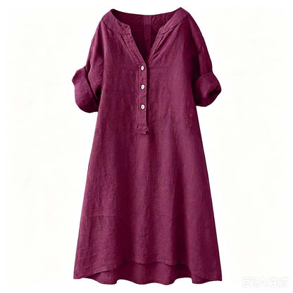 👗✨ Lässiges Tunika-Kleid mit V-Ausschnitt und Knopfleiste für Damen – 50% RABATT! Vielseitig, bequem & perfekt für Alltag, Büro oder Urlaub 🍂