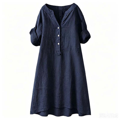 👗✨ Lässiges Tunika-Kleid mit V-Ausschnitt und Knopfleiste für Damen – 50% RABATT! Vielseitig, bequem & perfekt für Alltag, Büro oder Urlaub 🍂