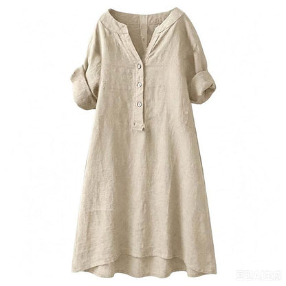 👗✨ Lässiges Tunika-Kleid mit V-Ausschnitt und Knopfleiste für Damen – 50% RABATT! Vielseitig, bequem & perfekt für Alltag, Büro oder Urlaub 🍂