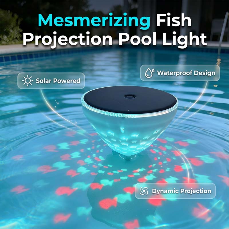 🐟Solarbetriebene Schwimmbadleuchte mit Fischprojektion🌙✨