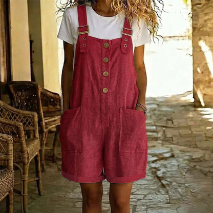 ✨Damen Latzhose aus Baumwolle & Leinen 🌿 Gerade Geschnitten & Mit Taschen