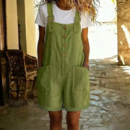 ✨Damen Latzhose aus Baumwolle & Leinen 🌿 Gerade Geschnitten & Mit Taschen