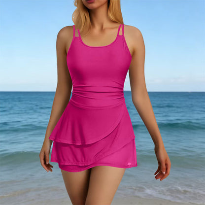 ⏰🔥NUR FÜR KURZE ZEIT: 50 % RABATT! 👙 Badeanzug mit doppelten Trägern, Raffung und Rock – schmeichelhaft, bequem und perfekt für den Sommerurlaub 🌊✨