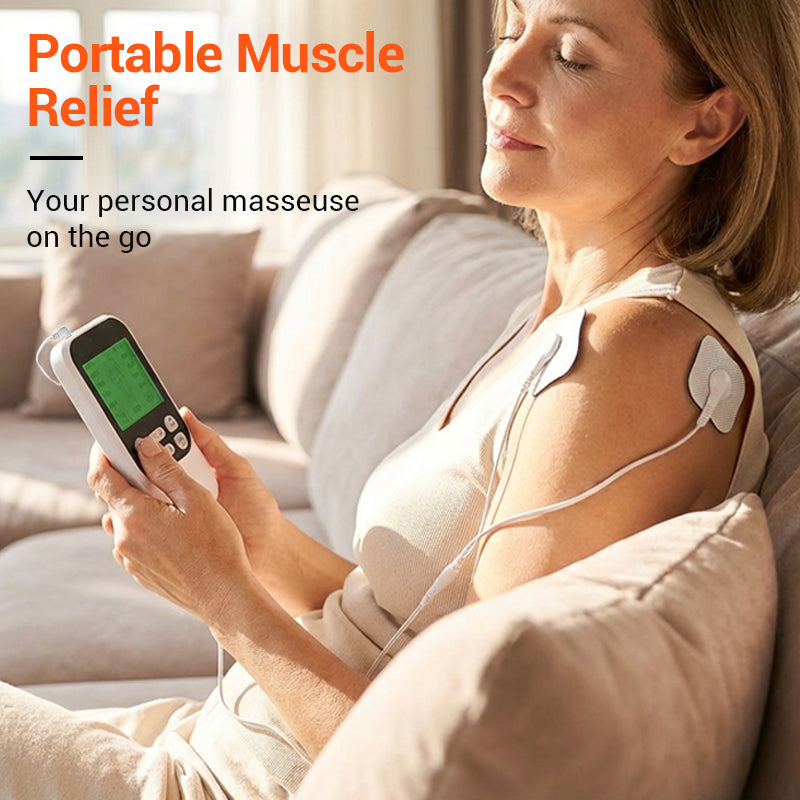 ✨⚡Muskelstimulator mit 10 Modi, 2 Kanälen und 30 Intensitätsstufen. Kompakt & wiederaufladbar, für Rücken, Nacken und Schultern, inkl. 4 Elektrodenpads.