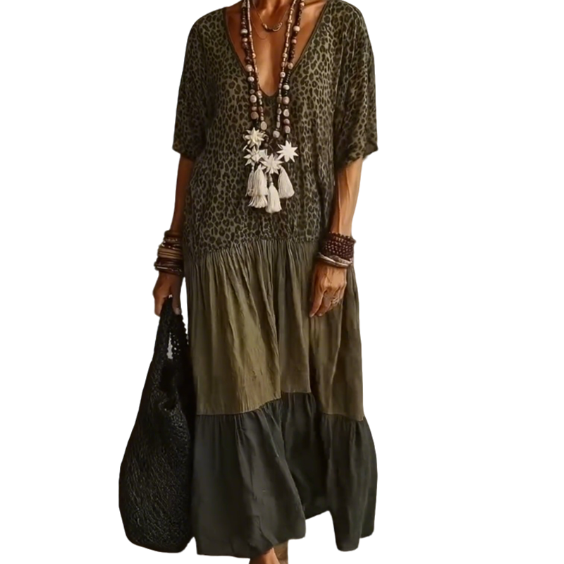 📢Mid-Season Sale: −50% nur für kurze Zeit⏰Bohemian gestuftes Maxikleid mit Leopardenmuster