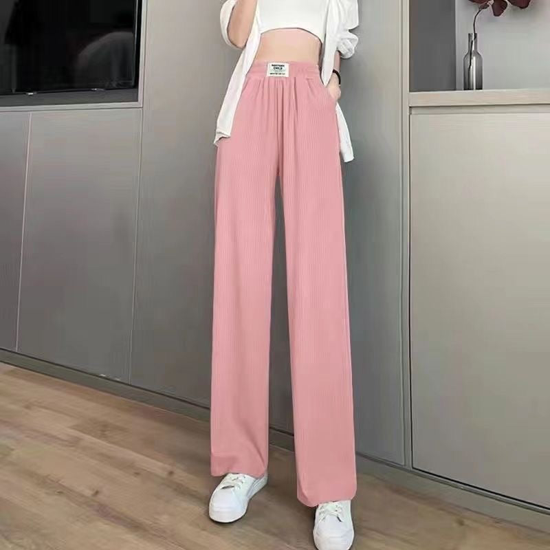 ❄️ Kühle Hochtaillierte Damenhose in Soft Rosa | Mikrorippen-Stoff & Elastischer Bund | Bequeme Sommerhose für jeden Tag
