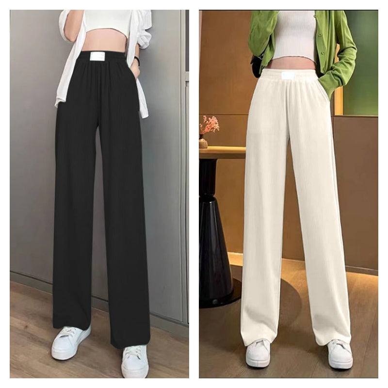 ❄️ Kühle Hochtaillierte Damenhose in Soft Rosa | Mikrorippen-Stoff & Elastischer Bund | Bequeme Sommerhose für jeden Tag
