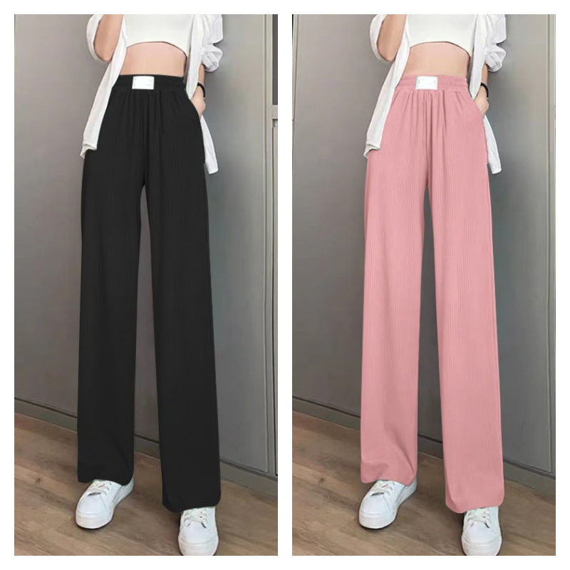 ❄️ Kühle Hochtaillierte Damenhose in Soft Rosa | Mikrorippen-Stoff & Elastischer Bund | Bequeme Sommerhose für jeden Tag