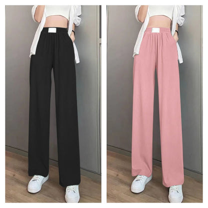 ❄️ Kühle Hochtaillierte Damenhose in Soft Rosa | Mikrorippen-Stoff & Elastischer Bund | Bequeme Sommerhose für jeden Tag
