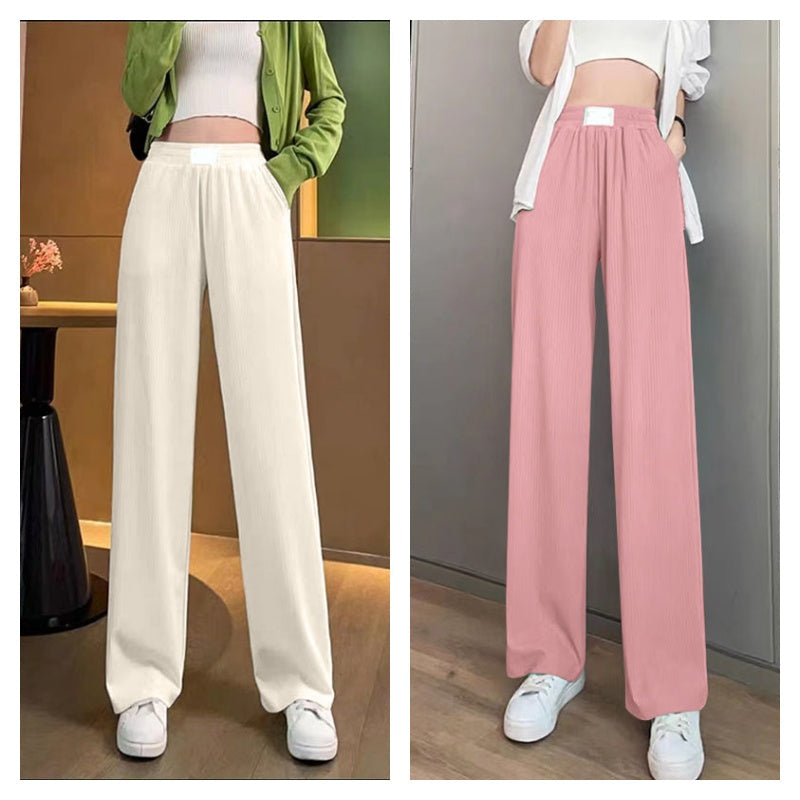 ❄️ Kühle Hochtaillierte Damenhose in Soft Rosa | Mikrorippen-Stoff & Elastischer Bund | Bequeme Sommerhose für jeden Tag
