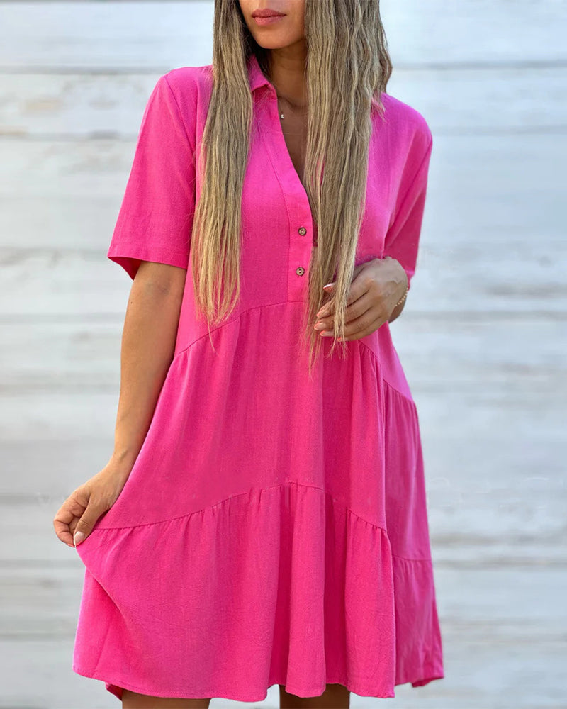 🌸 JETZT 50 % RABATT! 🌸Einfarbiges, bequemes Kleid mit Reverskragen und Knöpfen