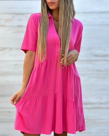 🌸 JETZT 50 % RABATT! 🌸Einfarbiges, bequemes Kleid mit Reverskragen und Knöpfen
