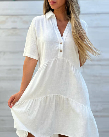 🌸 JETZT 50 % RABATT! 🌸Einfarbiges, bequemes Kleid mit Reverskragen und Knöpfen