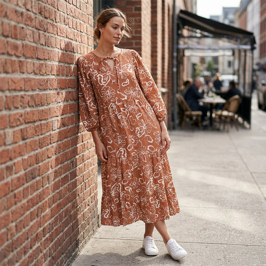 Elegantes Damen-Midikleid mit Blumenmuster und V-Ausschnitt