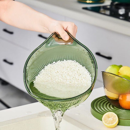 🍚💧 Reisspüle mit integriertem Abtropfsieb – rutschfester Boden, stabiler Griff & feine Löcher für perfekte Wasserabfuhr, ideal für Hülsenfrüchte, Obst & Gemüse