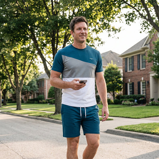 👕Herren 2-Teiler Freizeit-Set | Colorblock T-Shirt & Shorts für Alltag & Sport 🌿