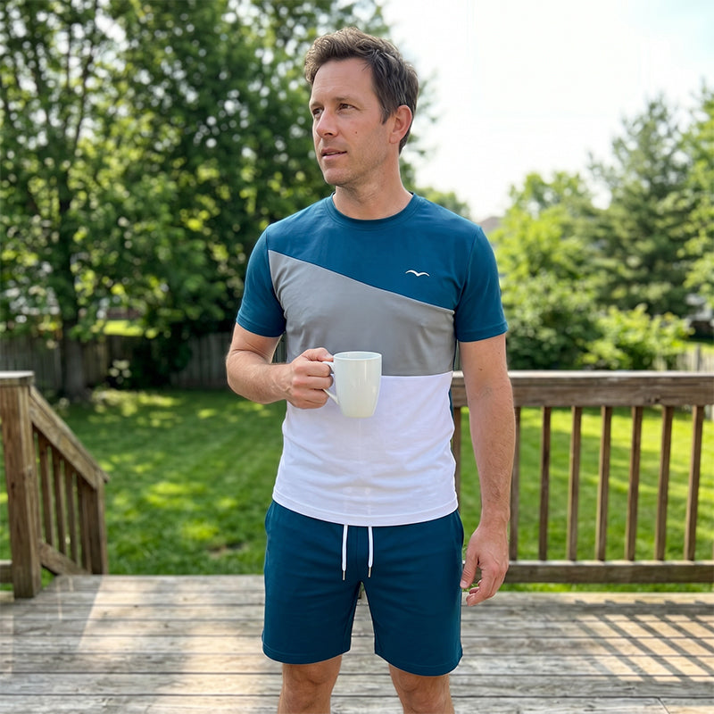 👕Herren 2-Teiler Freizeit-Set | Colorblock T-Shirt & Shorts für Alltag & Sport 🌿