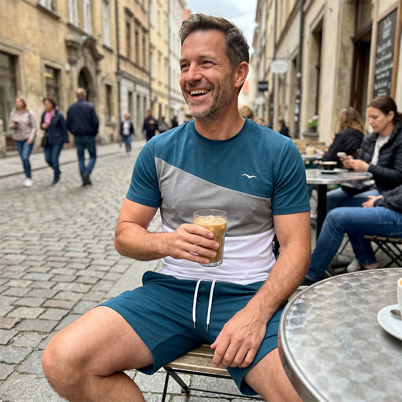 👕Herren 2-Teiler Freizeit-Set | Colorblock T-Shirt & Shorts für Alltag & Sport 🌿