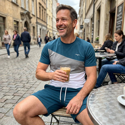 👕Herren 2-Teiler Freizeit-Set | Colorblock T-Shirt & Shorts für Alltag & Sport 🌿