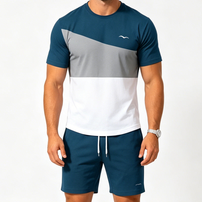 👕Herren 2-Teiler Freizeit-Set | Colorblock T-Shirt & Shorts für Alltag & Sport 🌿