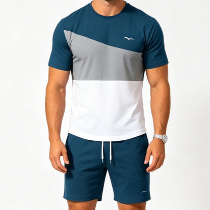 👕Herren 2-Teiler Freizeit-Set | Colorblock T-Shirt & Shorts für Alltag & Sport 🌿