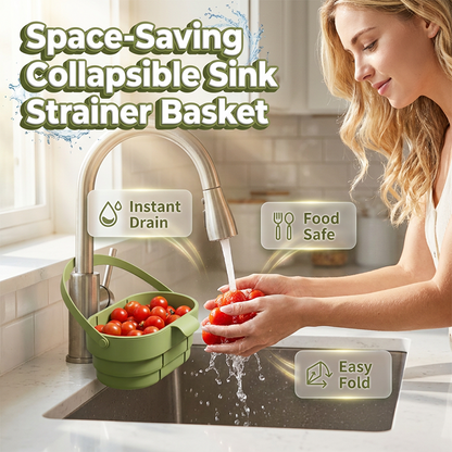 🍳 -50%! 🧺 Zusammenklappbarer Spülbecken-Siebkorb – Schneller Wasserablauf & platzsparend – Universelle Wasserhahnhalterung 🧼