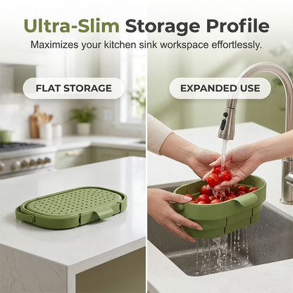🍳 -50%! 🧺 Zusammenklappbarer Spülbecken-Siebkorb – Schneller Wasserablauf & platzsparend – Universelle Wasserhahnhalterung 🧼