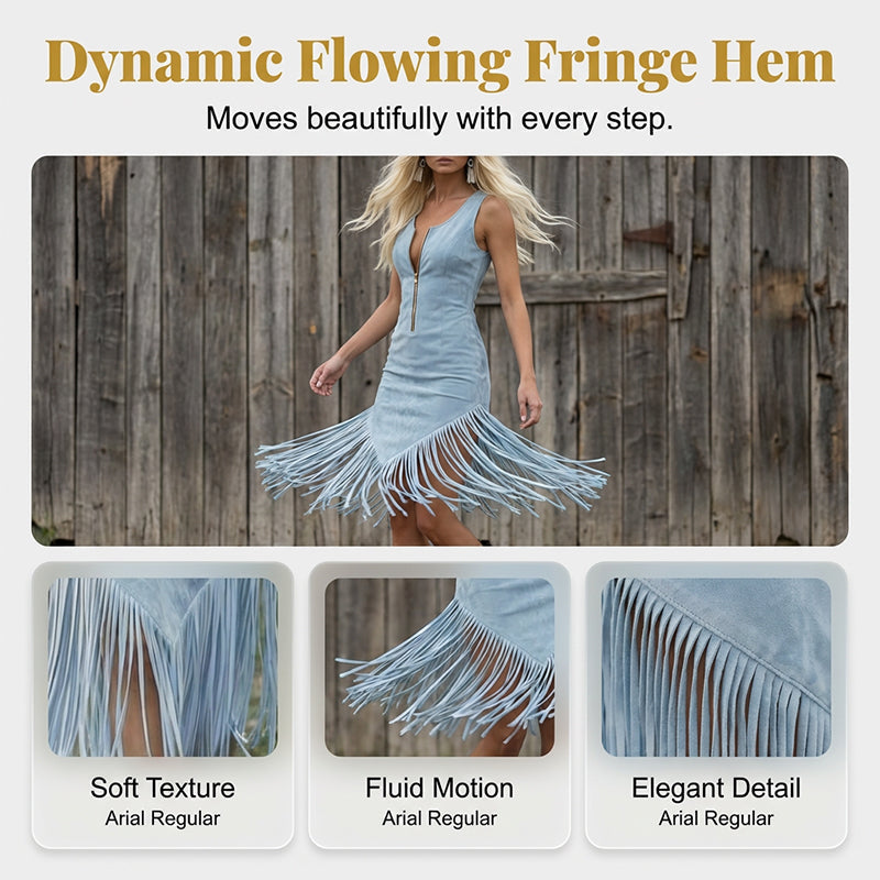 📢📢 Alle tragen es – noch nicht? Jetzt 50%!🌺Retro Western Fransen Ärmelloses Slim-Kleid